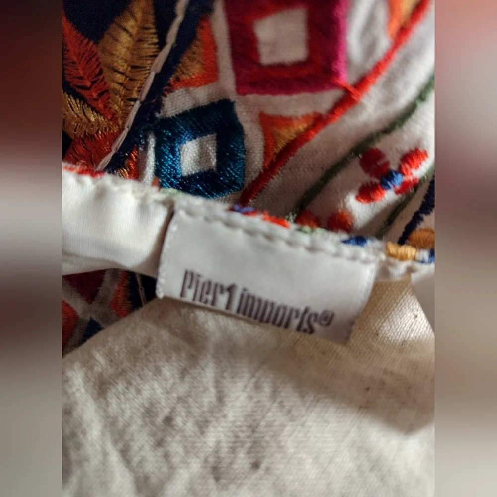 Pier 1 Multicolor Embroidered India Tassel Table Runner